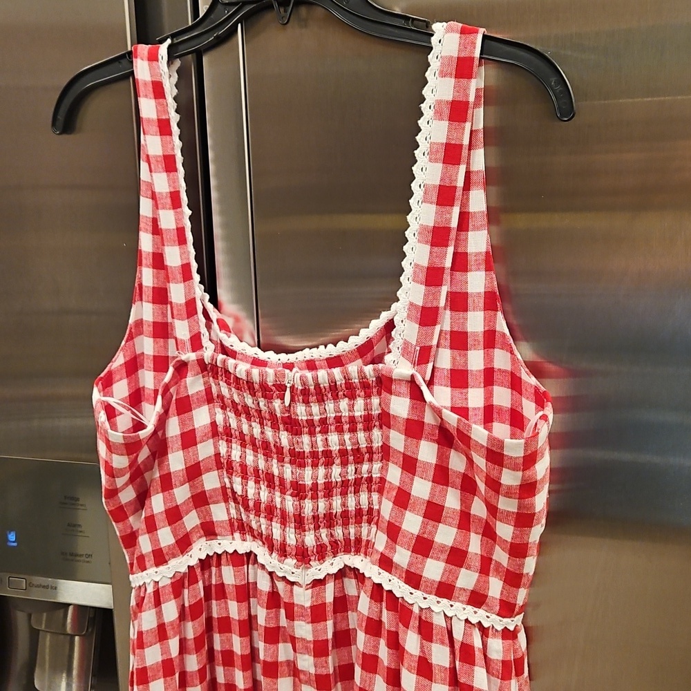 πWAYF x Styled Coco!π Gracie Gingham Linen-Blend Midi Dress Red Gingham XL NWT - Picture 13 of 16